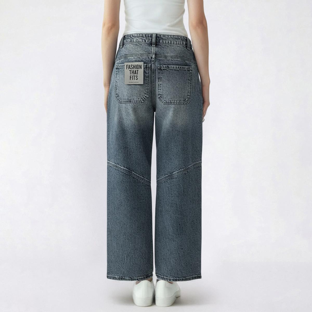 Juniors Celebrity Pink Wide Leg Baggy Jeans with Knee Seam