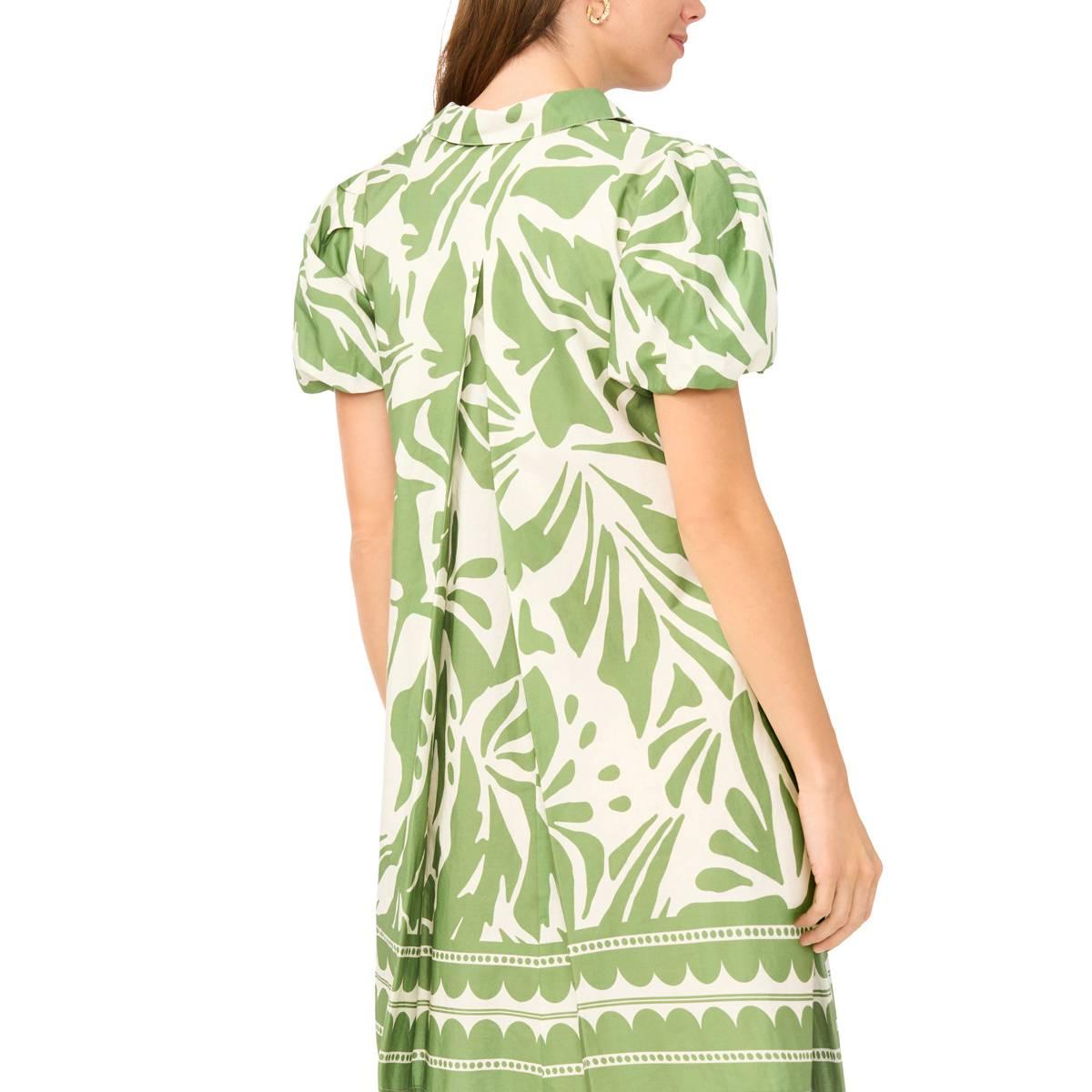 Womens MSK Short Puff Sleeve Abstract Cotton Shirtdress