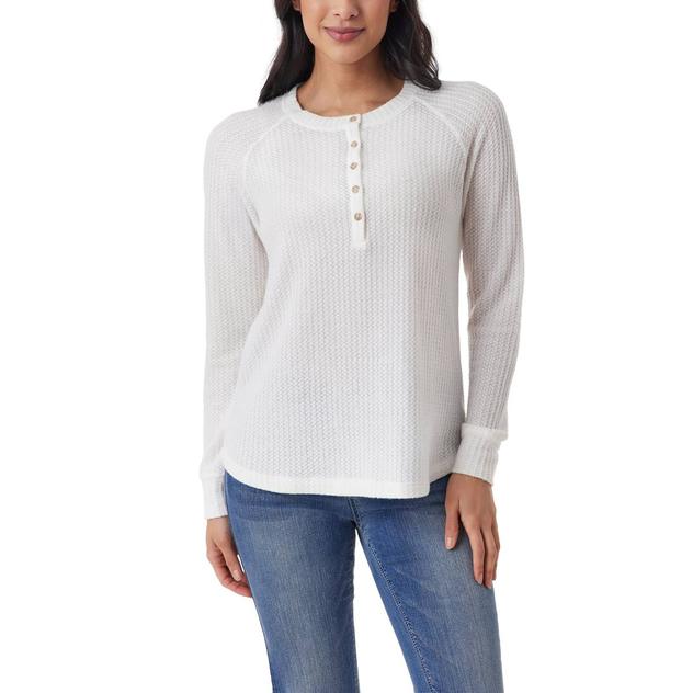 Juniors Wallflower Long Sleeve Waffle Henley Tee