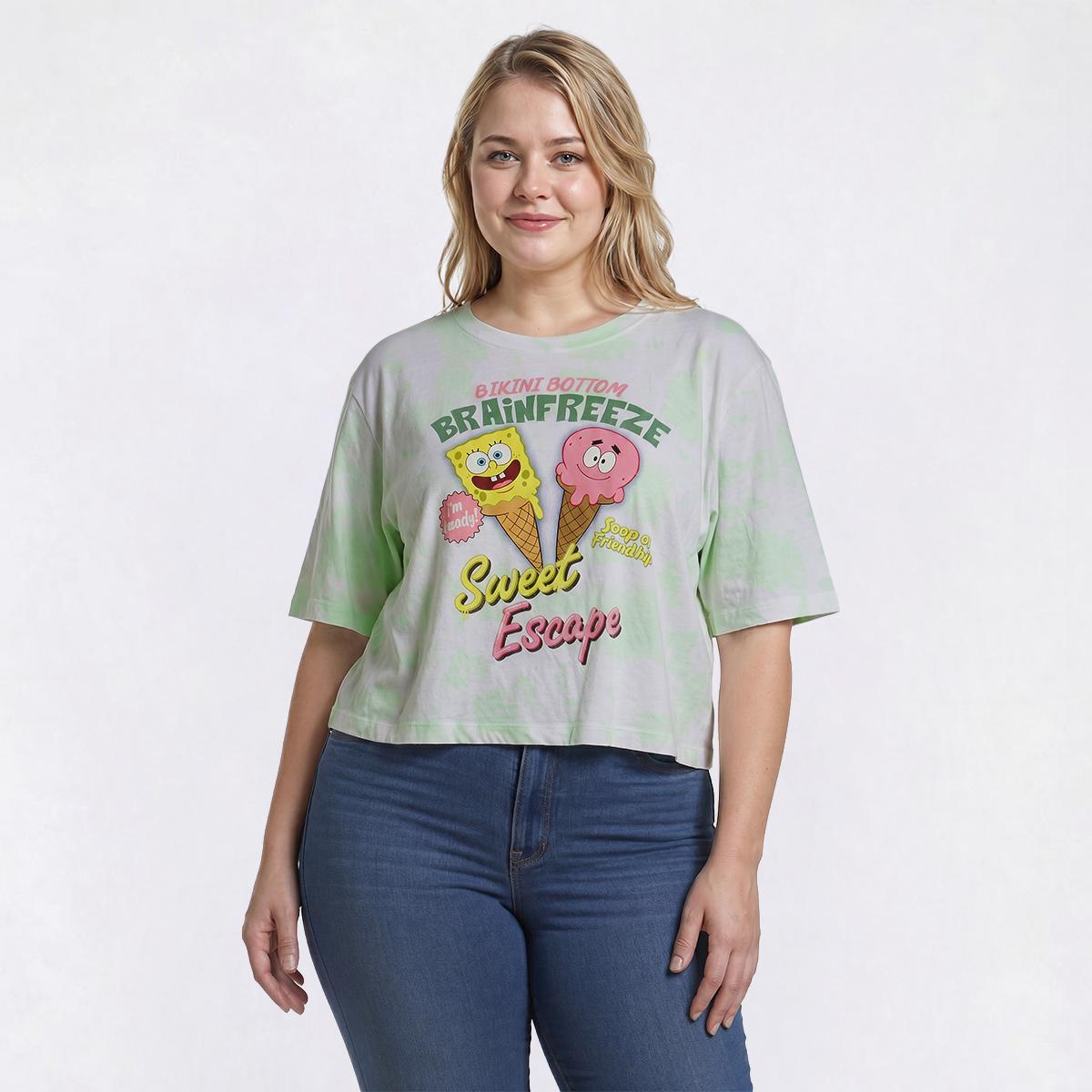 Juniors Plus Freeze Spongebob Washed Boxy Tee