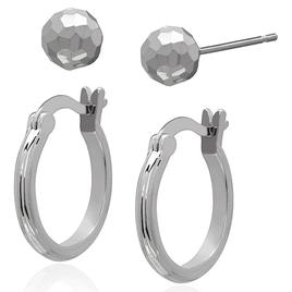 Gianni Argento Silver Plated Ball Stud & Hoop Earrings Set