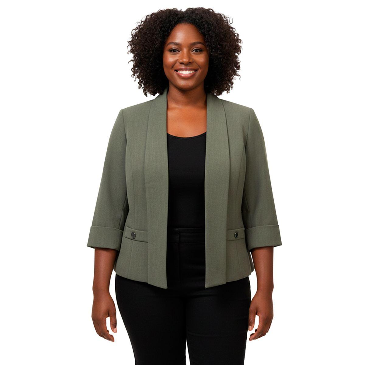 Plus Size Kasper 3/4 Sleeve Shawl Collar Welt Pockets Blazer
