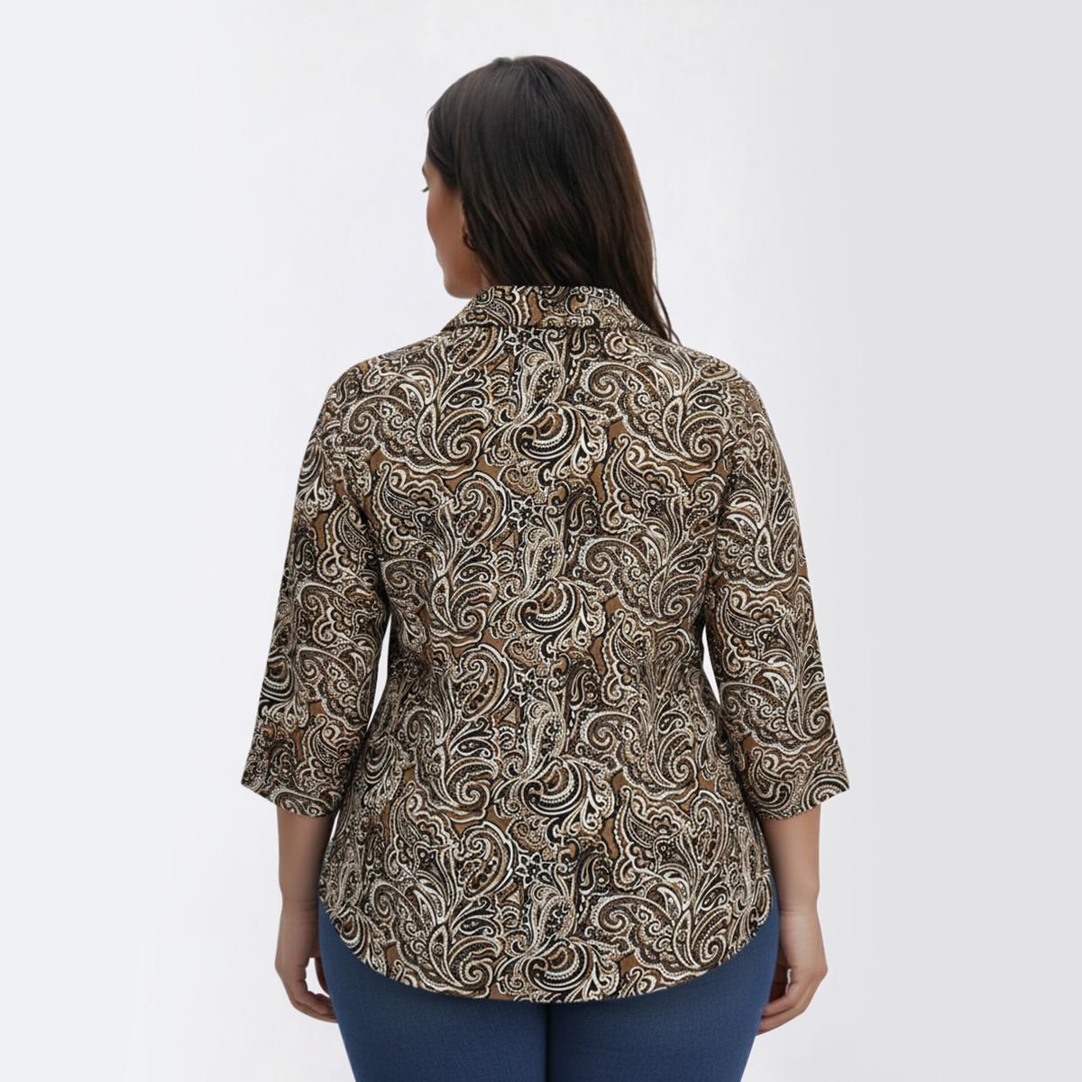 Plus Size Emily Daniels 3/4 Sleeve Paisley Jacquard Blouse