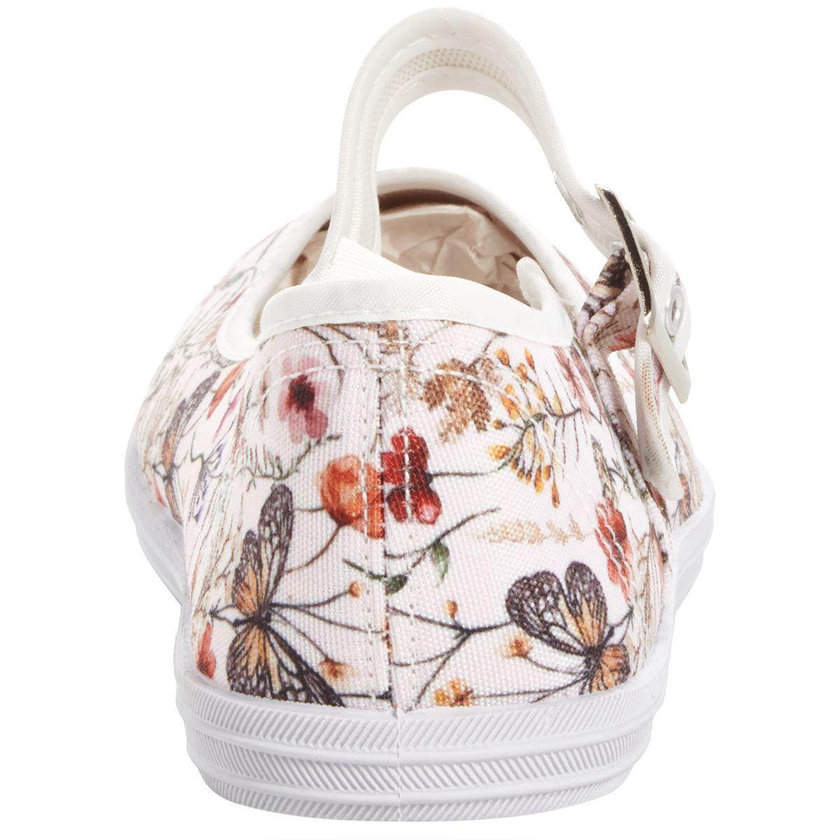 Womens Ashley Blue Mary Jane Floral Canvas Flats