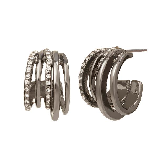 Steve Madden Small Pave Multi Row Hoop Earrings