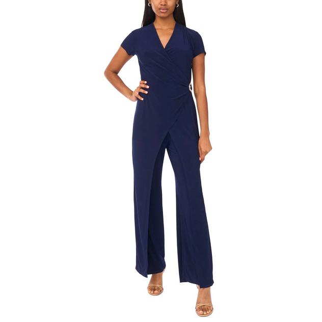 Petite MSK Short Sleeve Wrap Jumpsuit with Rhinestone Buckle