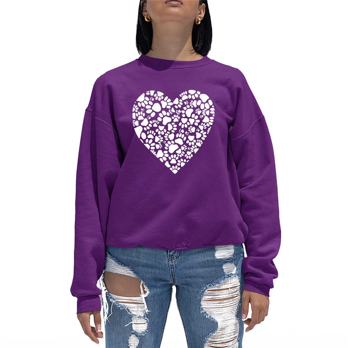 Plus Size LA Pop Art Paw Prints Heart Word Art Sweatshirt