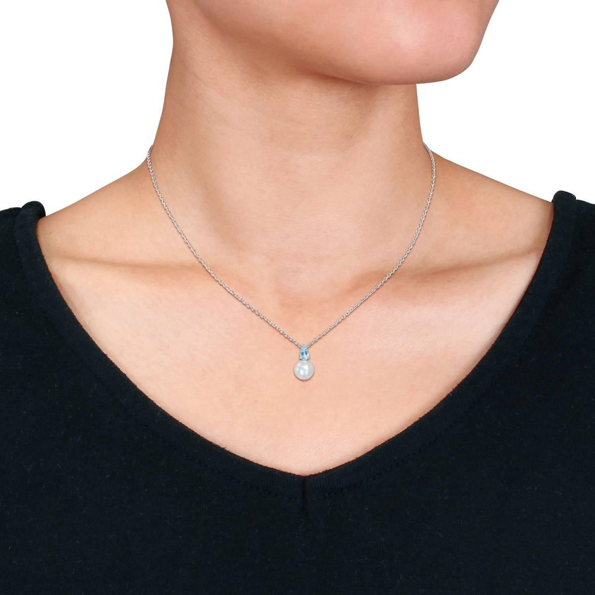 Gemstone Classics™ Freshwater Pearl & Blue Topaz Pendant