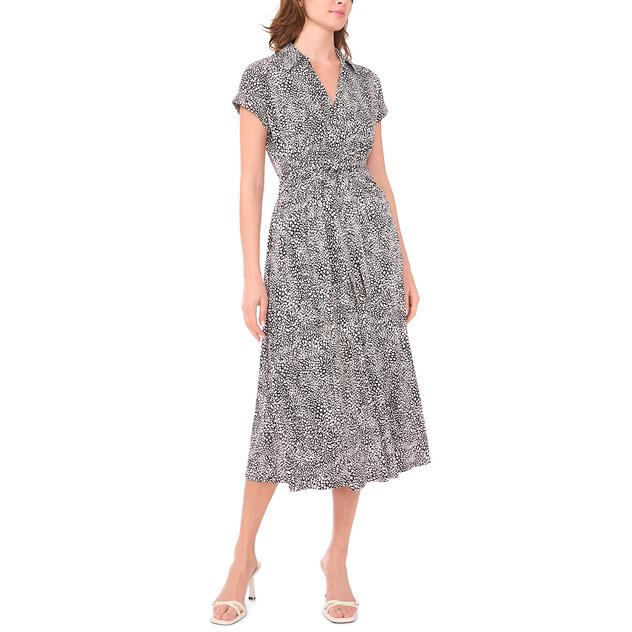 Womens MSK Short Sleeve V Neck Geometric Midi Dress
