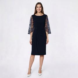 Womens Connected Apparel 3/4 Sheer Sleeve Side Ruch Sheath Dress