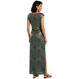 Womens Connected Apparel Drape Neck Metallic Evening Gown