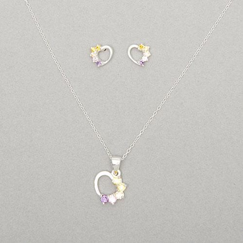 Kids Sterling Silver Heart Pendant Necklace & Earrings Set