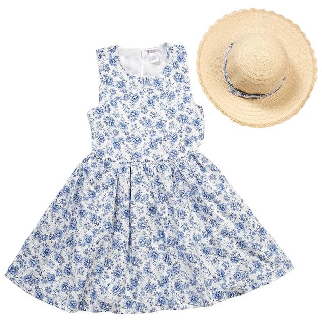 Girls (7-12) Little Lass® Floral Bow Back Dress with Hat