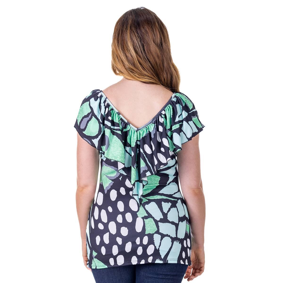 Womens 24/7 Comfort Apparel Butterfly Ruffle V-Neck Blouse