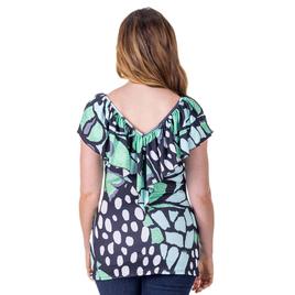 Womens 24/7 Comfort Apparel Butterfly Ruffle V-Neck Blouse