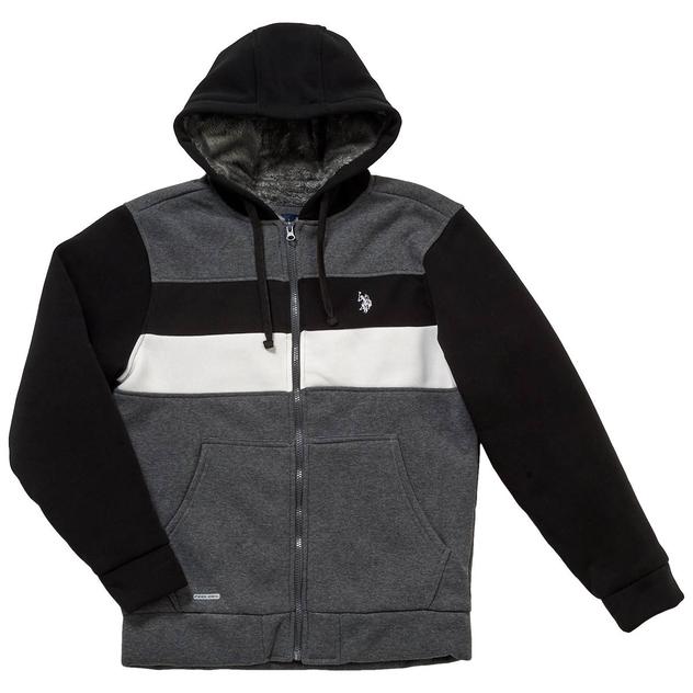 Mens U.S. Polo Assn.® Color Block Sherpa Hoodie - Dark Grey