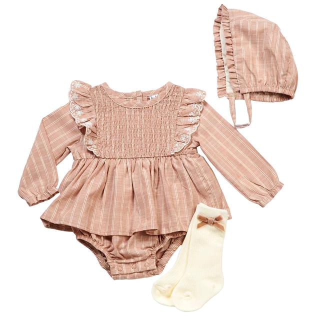Baby Girl (NB-18M) Nicole Miller 3pc. Bodysuit Dress & Bonnet Set