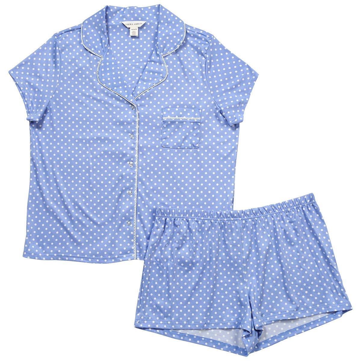 Womens Laura Ashley® Short Sleeve Dot Boxer Pajamas Set