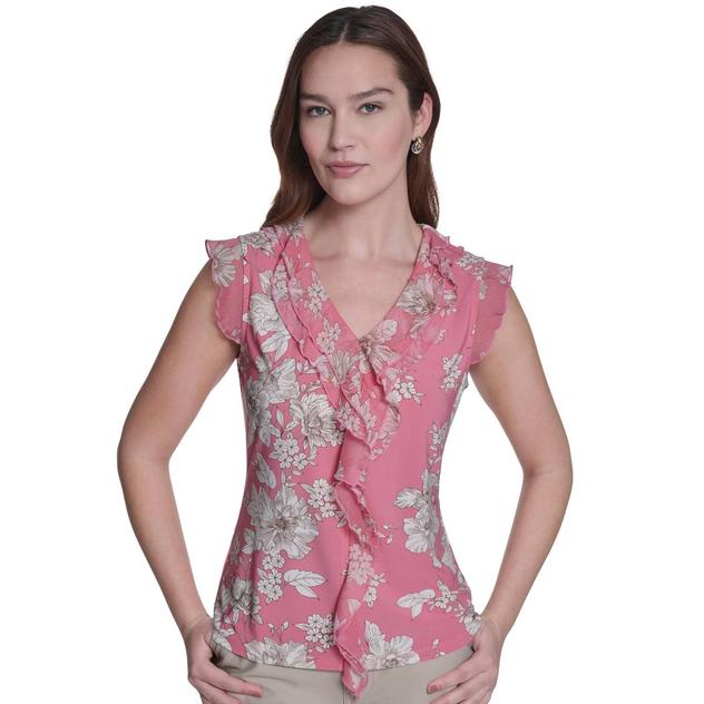 Womens Tommy Hilfiger Sleeveless Ruffle Front Floral Blouse