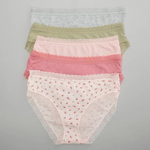 Womens Laura Ashley® 5pk. Rib Bikini Panties w/Lace LS6642-5PKC