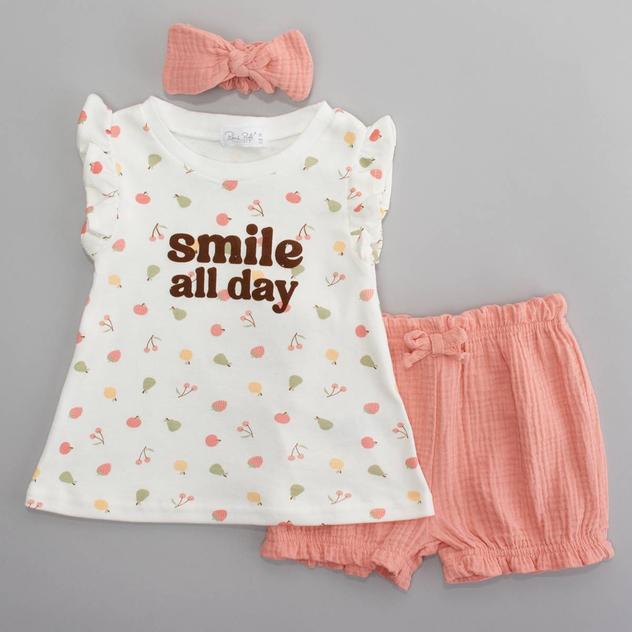 Baby Girl (12-24M) René Rofé® 3pc. Smile All Day Shorts Set