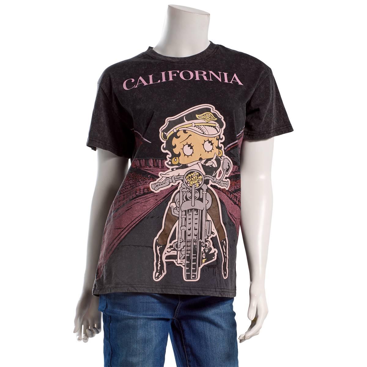 Juniors Freeze Betty Boop Cali Mineral Wash Boyfriend Tee