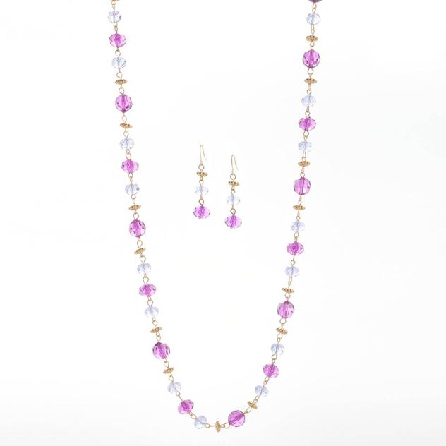 Ashley Cooper™ Rosary Link Amethyst Bead Necklace & Earring Set