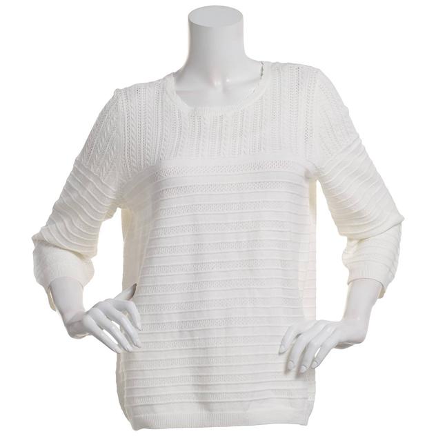 Plus Size Napa Valley 3/4 Sleeve Pointelle Pull On Sweater