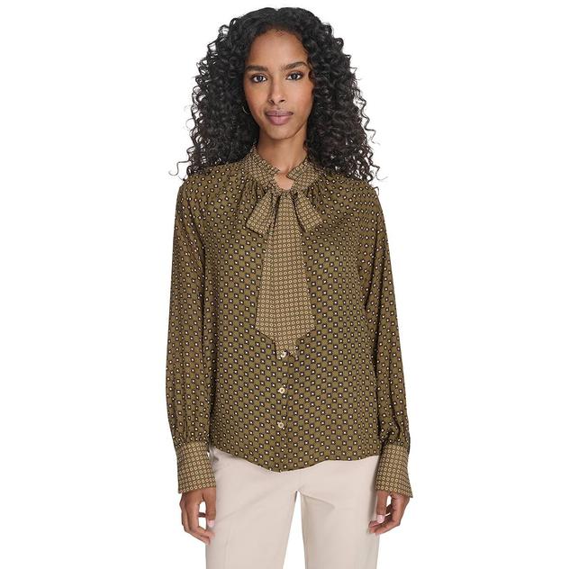 Womens Tommy Hilfiger Long Sleeve Tie Neck Geometric Blouse