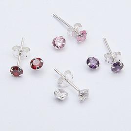 Marsala Set of 4 Cubic Zirconia Post Earrings