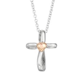 Kids Sterling Silver Cross Pendant Necklace with Pink Heart