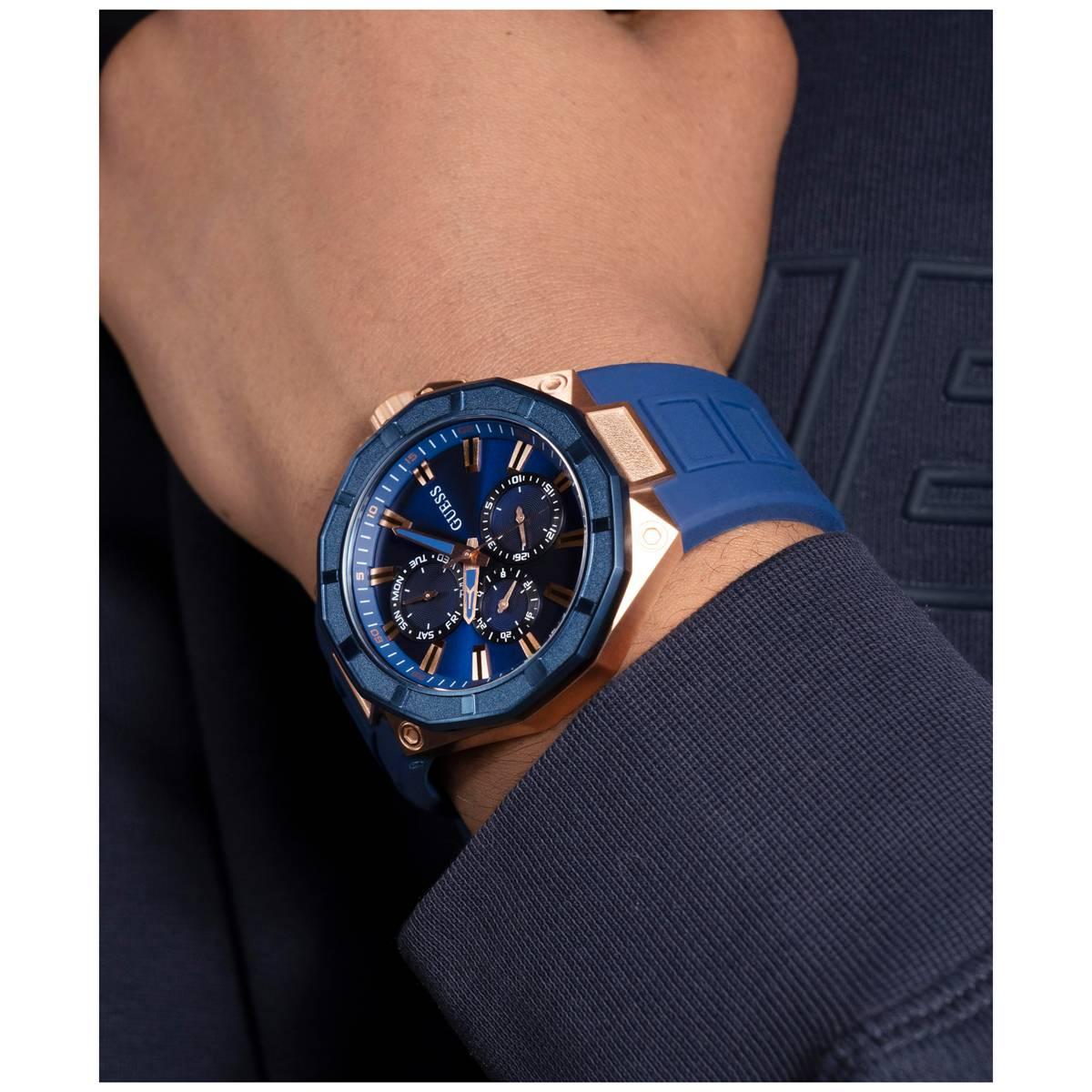 Mens Guess Watches® Blue Rose Gold Tone Watch - GW0803G2