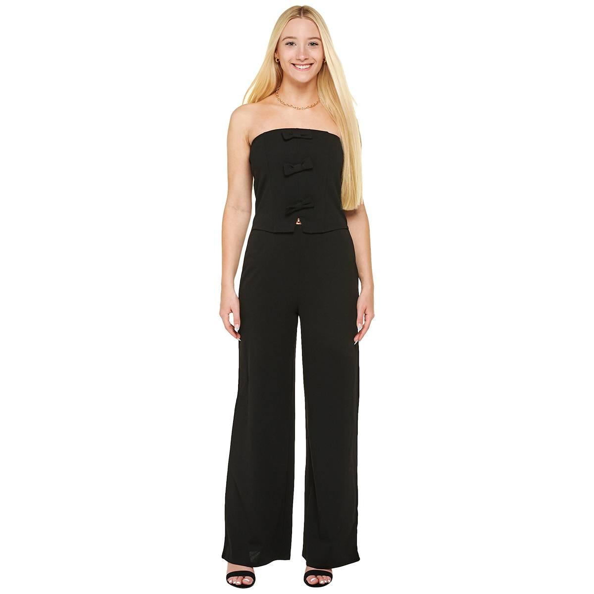 Juniors Madden Knit Dobby Strapless Faux Vest Jumpsuit with Bows
