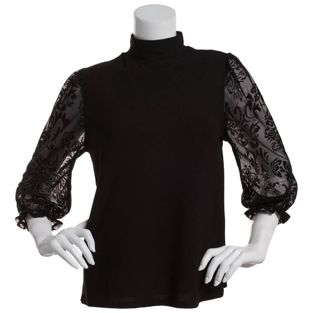 Womens 89th & Madison Mixed Media Lace Sleeve Blouse