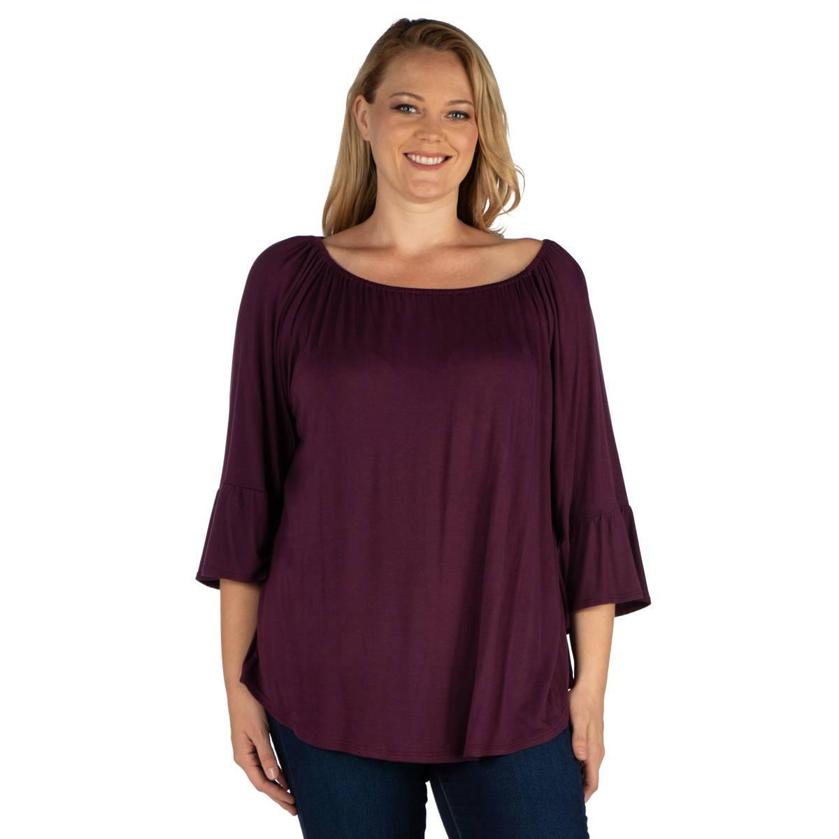 Plus Size 24/7 Comfort Apparel Bell Sleeve Loose Fit Tunic Top