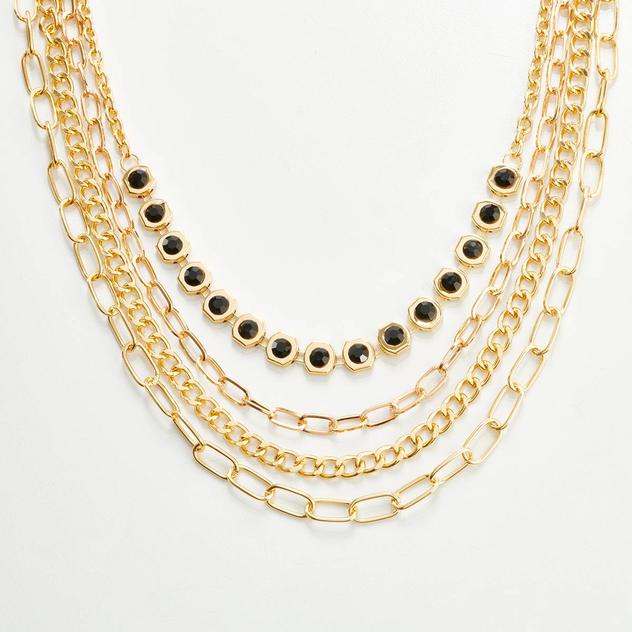 Ashley Cooper™ Gold-Plated 4-Row Layered Chain Necklace w/ Stones