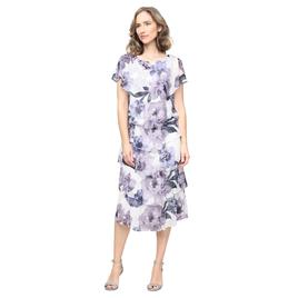 Petite SLNY Print Chiffon Tier Embroidered Trim Midi