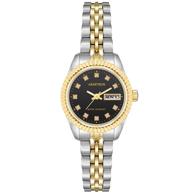 Womens Armitron Two-Tone Crystal Accent Dial Watch - 75-2475BKTT
