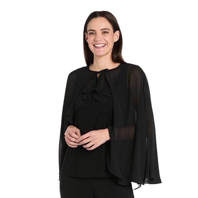 Womens R&M Richards Chiffon Ruffle Trim Cape