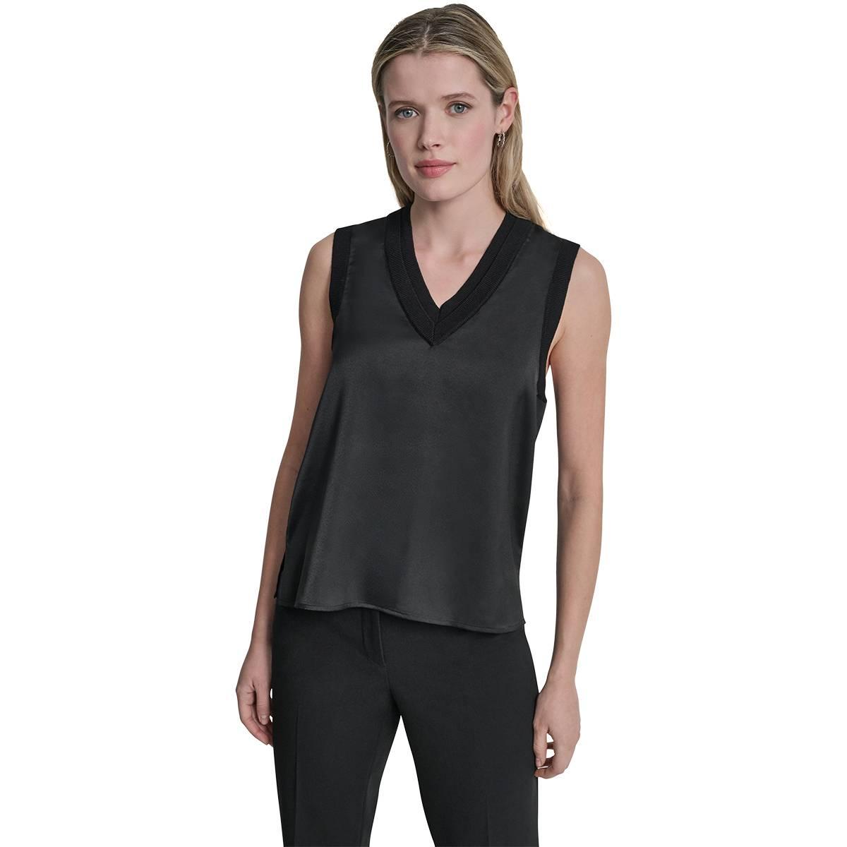 Womens DKNY Sleeeveless Ribbed V Neck Blouse