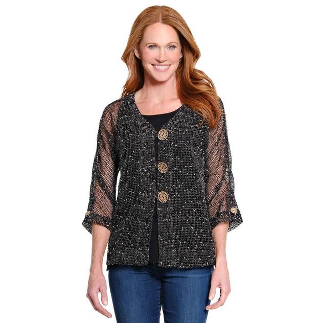 Womens Ali Miles Woven Mesh Button Front Cardigan