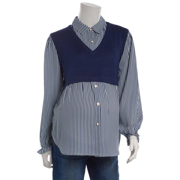 Womens aimée & coco 2-in-1 Long Sleeve Stripe Maternity Blouse