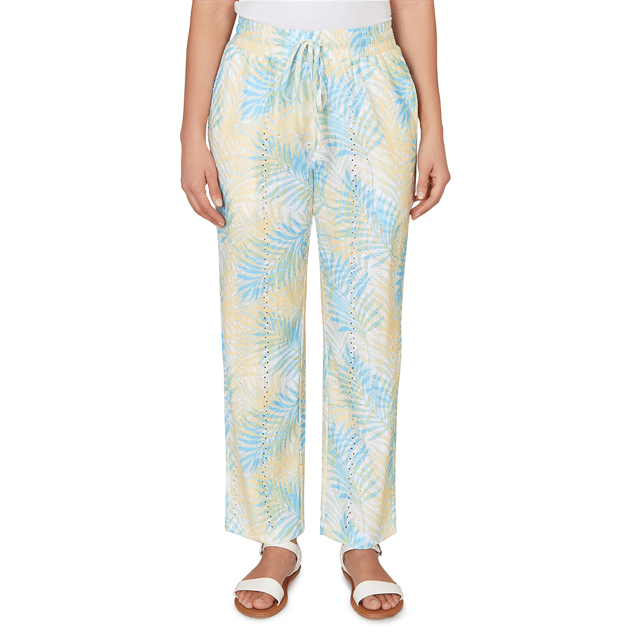 Womens Hearts of Palm Aqua Fresh Tropical Pull On Casual Pants
