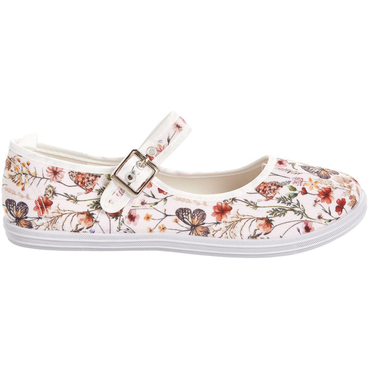 Womens Ashley Blue Mary Jane Floral Canvas Flats