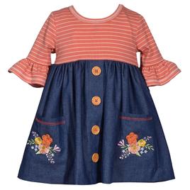 Girls (4-6x) Bonnie Jean Stripe & Floral Embroidered Denim Dress