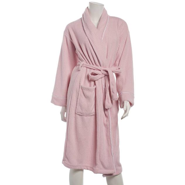 Womens Bliss Long Sleeve Textured Ribbed Towel Fleece Shawl Robe