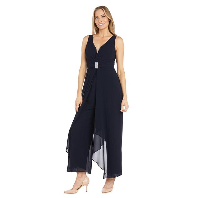 Womens R&M Richards Sleeveless Rhinestone Trim Flyaway Jumpsuit