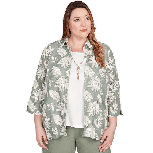 Plus Size Alfred Dunner Copper Canyon Leaf Two In One Button Down