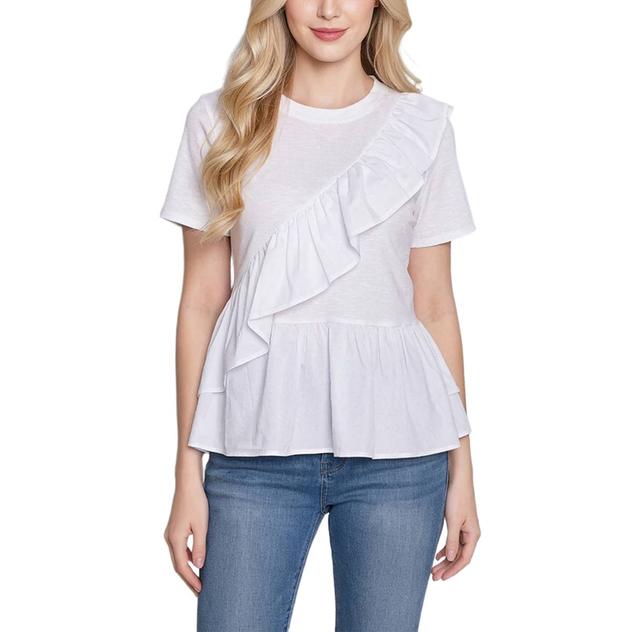 Womens NY Collection Short Sleeve Solid Ruffle Front Blouse