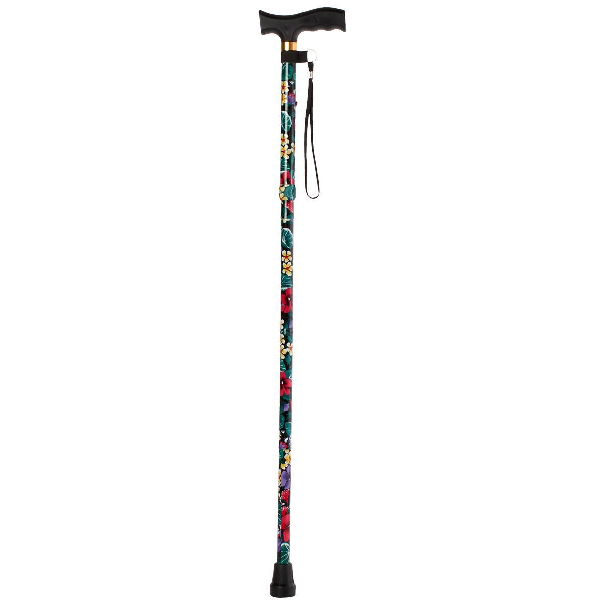 Womens Floral Pattern Fashion Folding Cane - Black